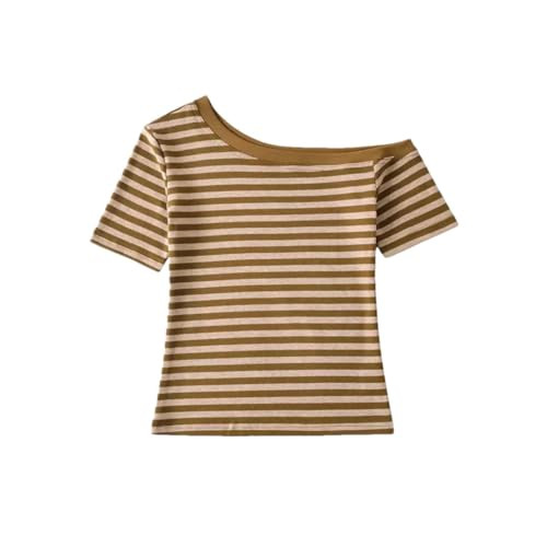 Womens Unique Asymmetric Off - Shoulder Design Striped Pattern T Shirt | Amazon (US)