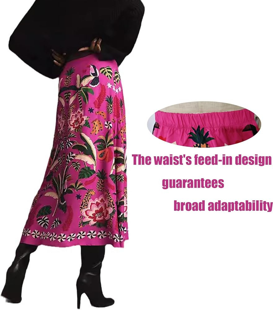 Womens Midi Skirt Tropical Floral Print Plant Fun Elastic Waist Spring Summer Flowy A Line Long S... | Amazon (US)