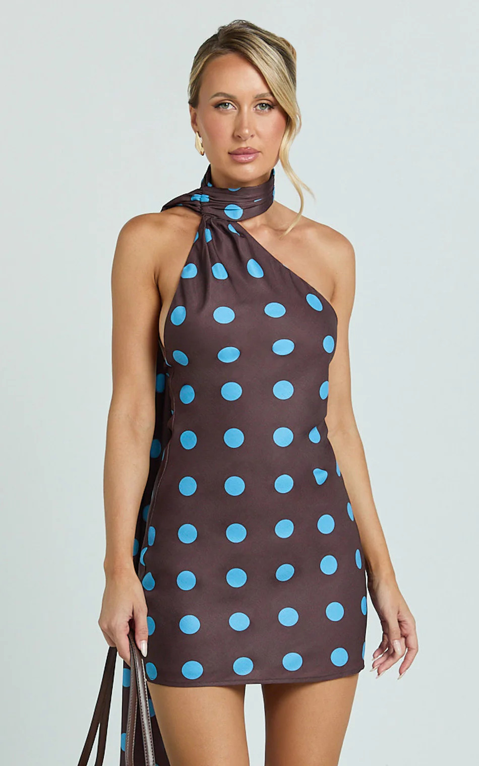 Scarf Neck Low Tie Back Slip Dress in Polka Dot Print | Showpo (US, UK & Europe)