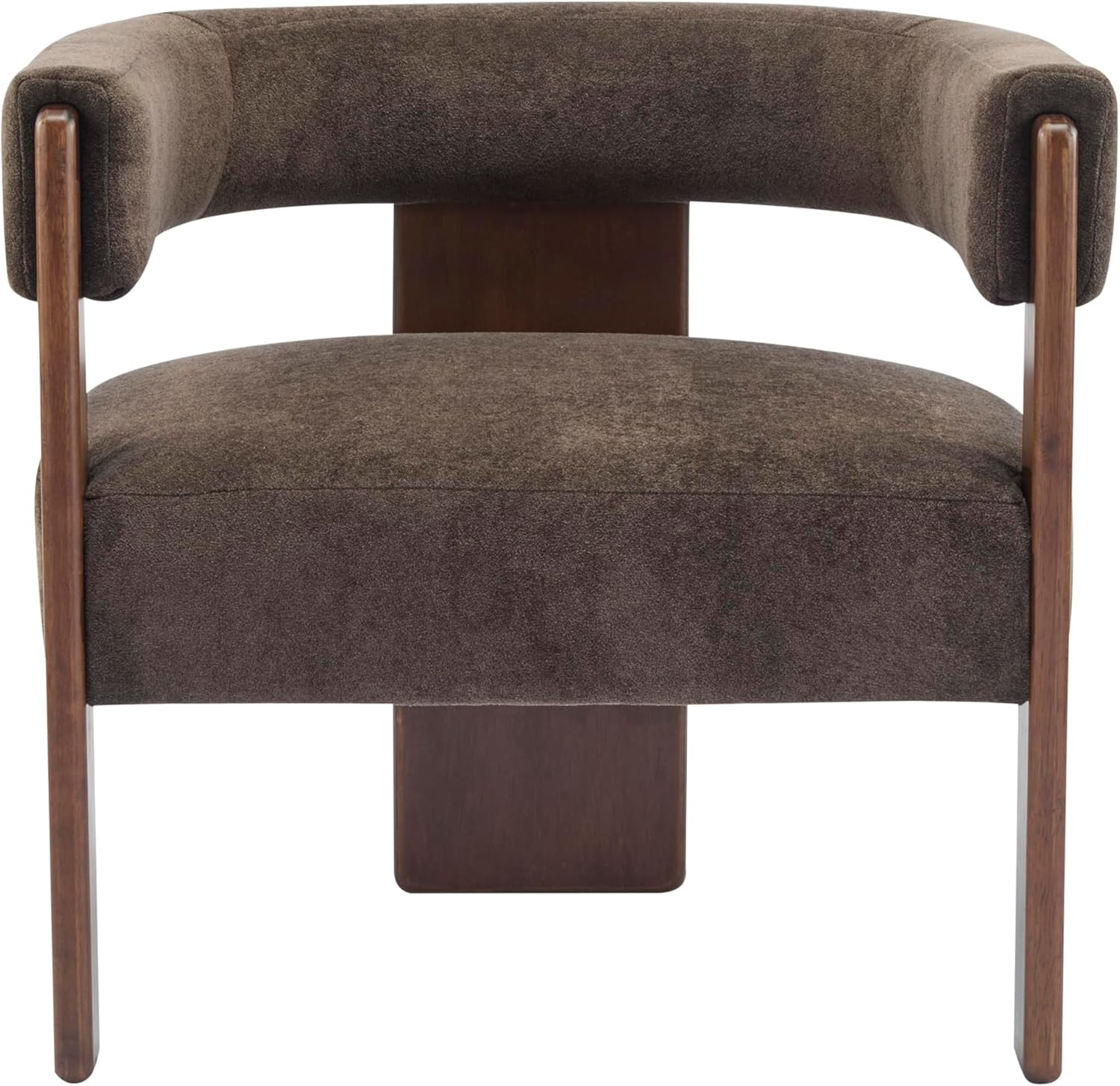 A barrel chair in dark brown velvet on a three-legged wooden base. The curved back wraps the whole way around, which is the detail that makes a piece like this feel intentional instead of generic. Pull it into a reading corner with a small table and a lamp, and the corner becomes a room of its own.
Glam, in a velvet armchair.
#AccentChair #VelvetChair #BarrelChair #ReadingNook #LivingRoomDesign #AmazonFinds #AmazonHome #ModernGlam #InteriorStyling #HomeDecor 

 #LTKHome