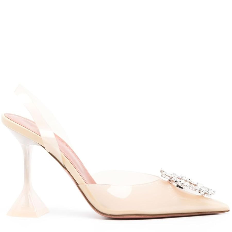 Crystal Rhinestones Slingback for Women Clear Heels Shoes Pointed Toe 2.76 in High Heels Slip On ... | Amazon (US)