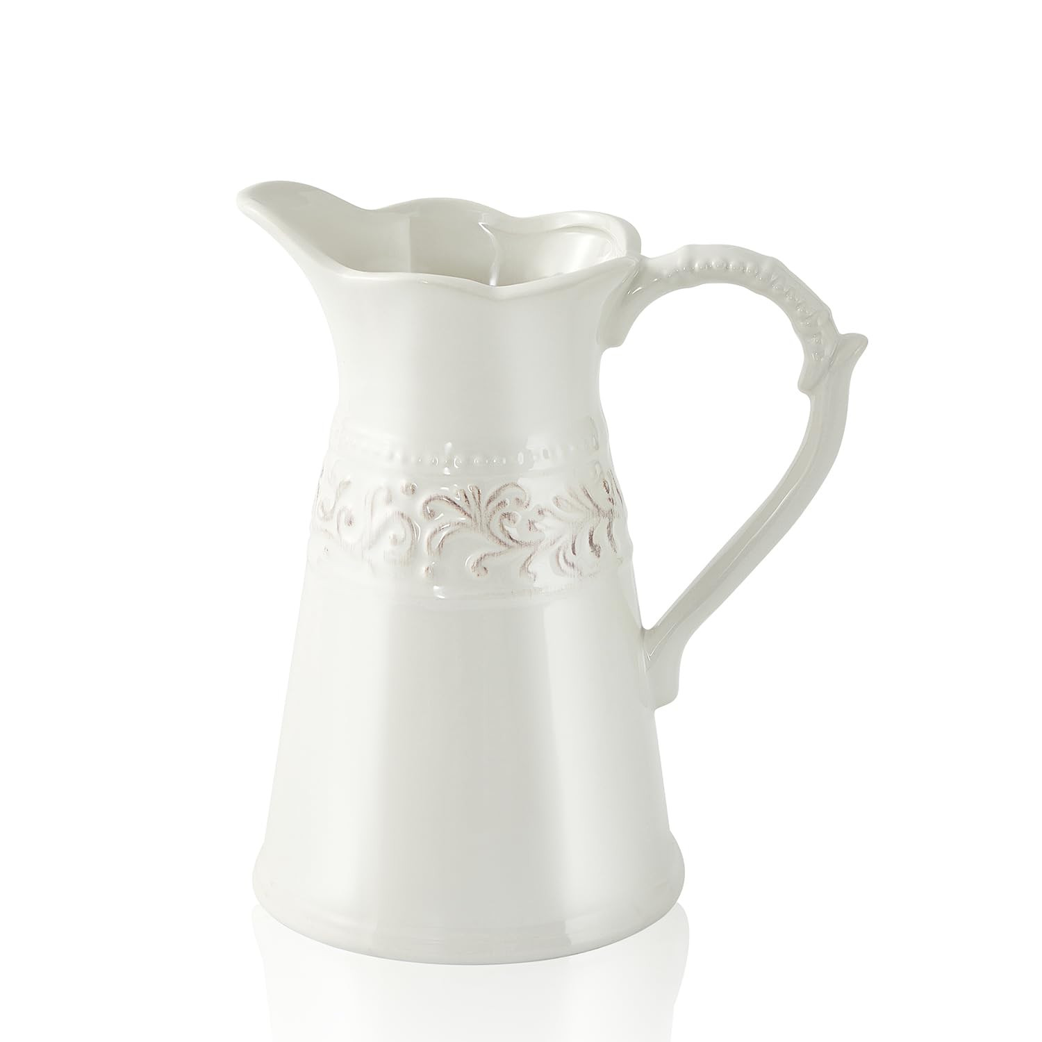 White Ceramic Pitcher Vase, Flower Pitcher for Home Décor, 22cm Jug Vase with Handle. | Amazon (UK)