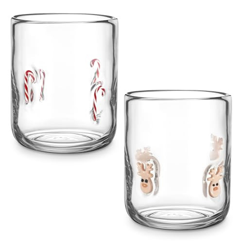 Funnymoom 2 Pcs Icon Glass Cups - 16 oz Cute Icon Juice Glass Double Old Fashioned Hand Blown Drinking Cups for Holiday Party Home Decor Lovely Gifts(Christmas Style) | Amazon (US)