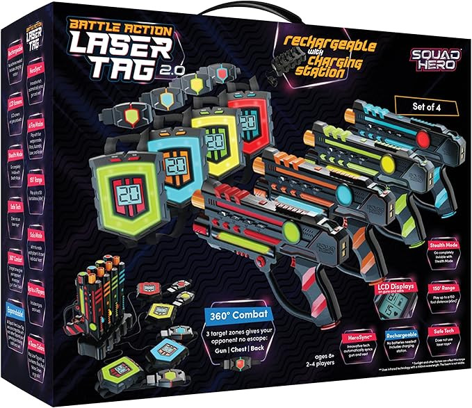 Rechargeable Laser Tag Set + Innovative LCDs and Sync – 4 Infrared Guns & Vests - Gifts for Tee... | Amazon (US)