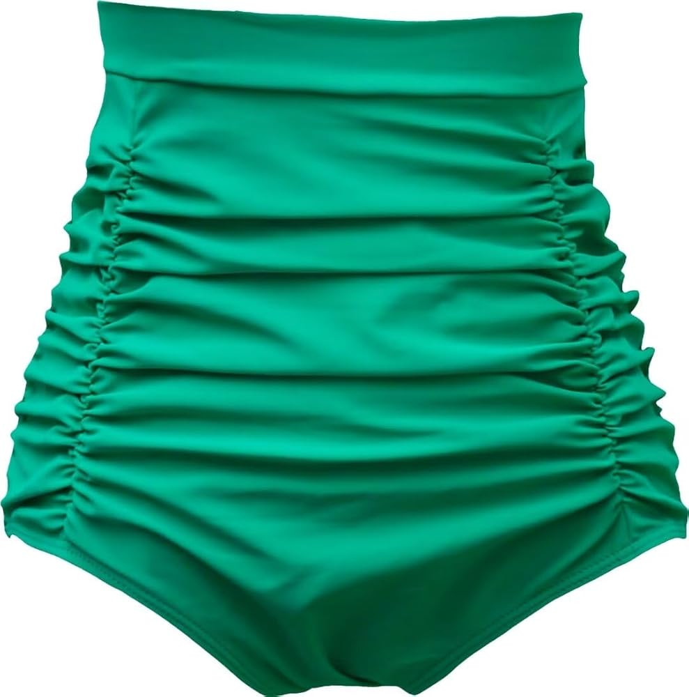 COCOPEAR Women's Ruched High Waisted Bikini Bottom Retro Vintage Swim Short Tankinis | Amazon (US)