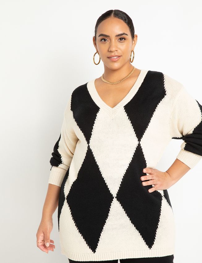 Argyle Sweater - Black And White | Eloquii