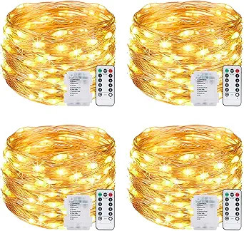 4 Pack Fairy Lights Battery Operated with Remote, Each 39Ft 120LED Battery Powered String Lights ... | Amazon (US)