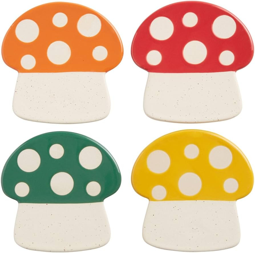 Colorful Mushroom Stoneware Coasters for Drinks - Charming Set of Drink Coasters for Coffee Table... | Amazon (US)