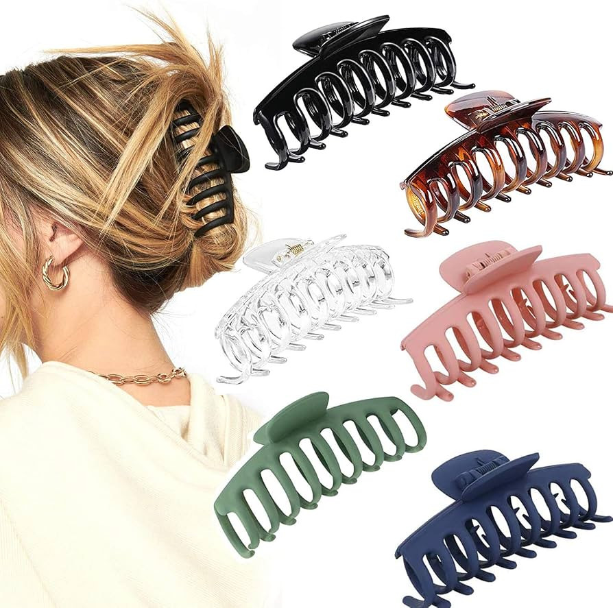 Hair Claw Clips for Thick Hair, 【6 PCS】 4.3’’ Plastic Nonslip Jumbo Hair Clips Strong Hol... | Amazon (UK)