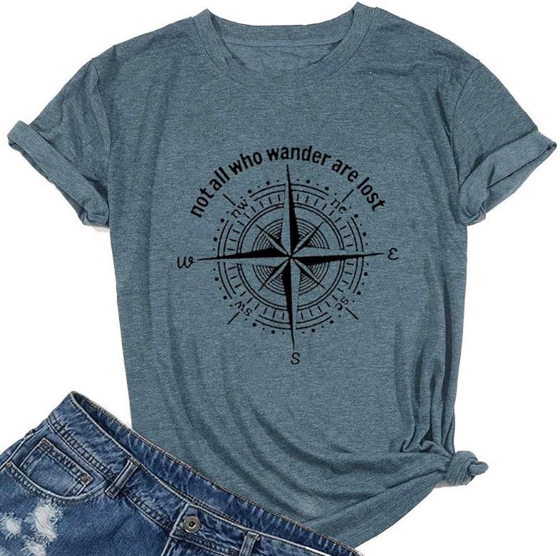 Womens Not All Who Wander are Lost T-Shirt Workout Shirts Summer Funny Letters Compass Graphic Ca... | Amazon (US)