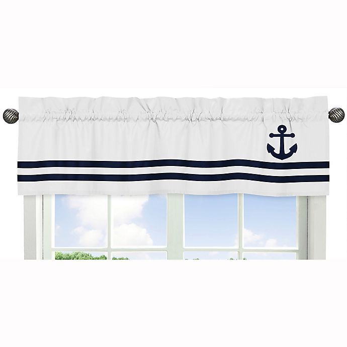 Sweet Jojo Designs Anchors Away Window Valance in White/Navy | Bed Bath & Beyond