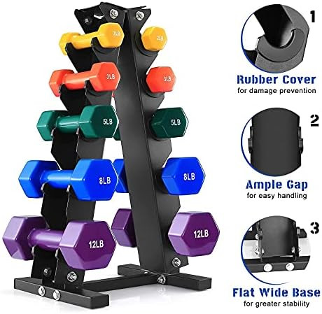 BRAVE HEART 2Lb 3Lb 5Lb 8Lb 12Lb Pair Neoprene/Vinyl Coated Hand Weights Dumbbells Set with Rack Sta | Amazon (US)
