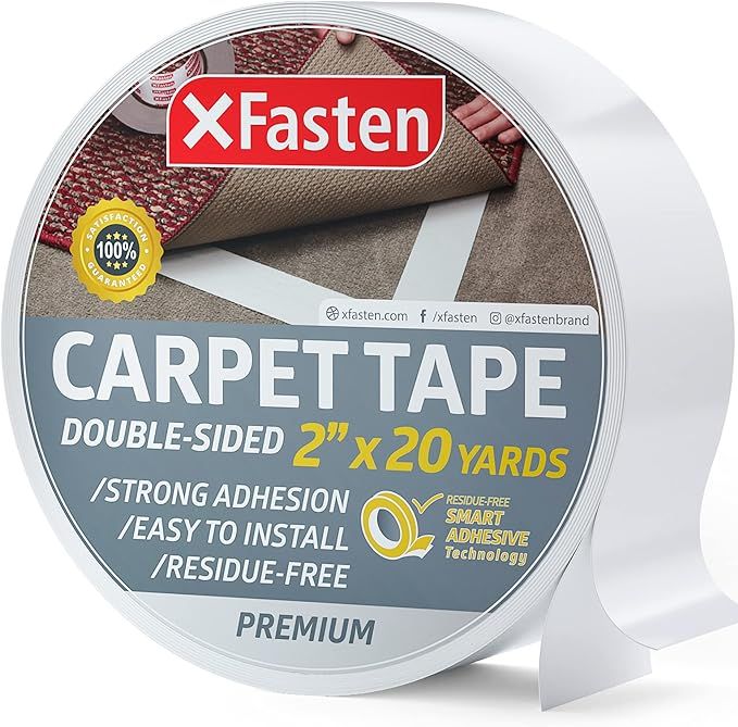 XFasten Double Sided Tape Carpet Tape for Area Rugs and Carpets, Removable, 2 Inches x 20 Yards (... | Amazon (US)