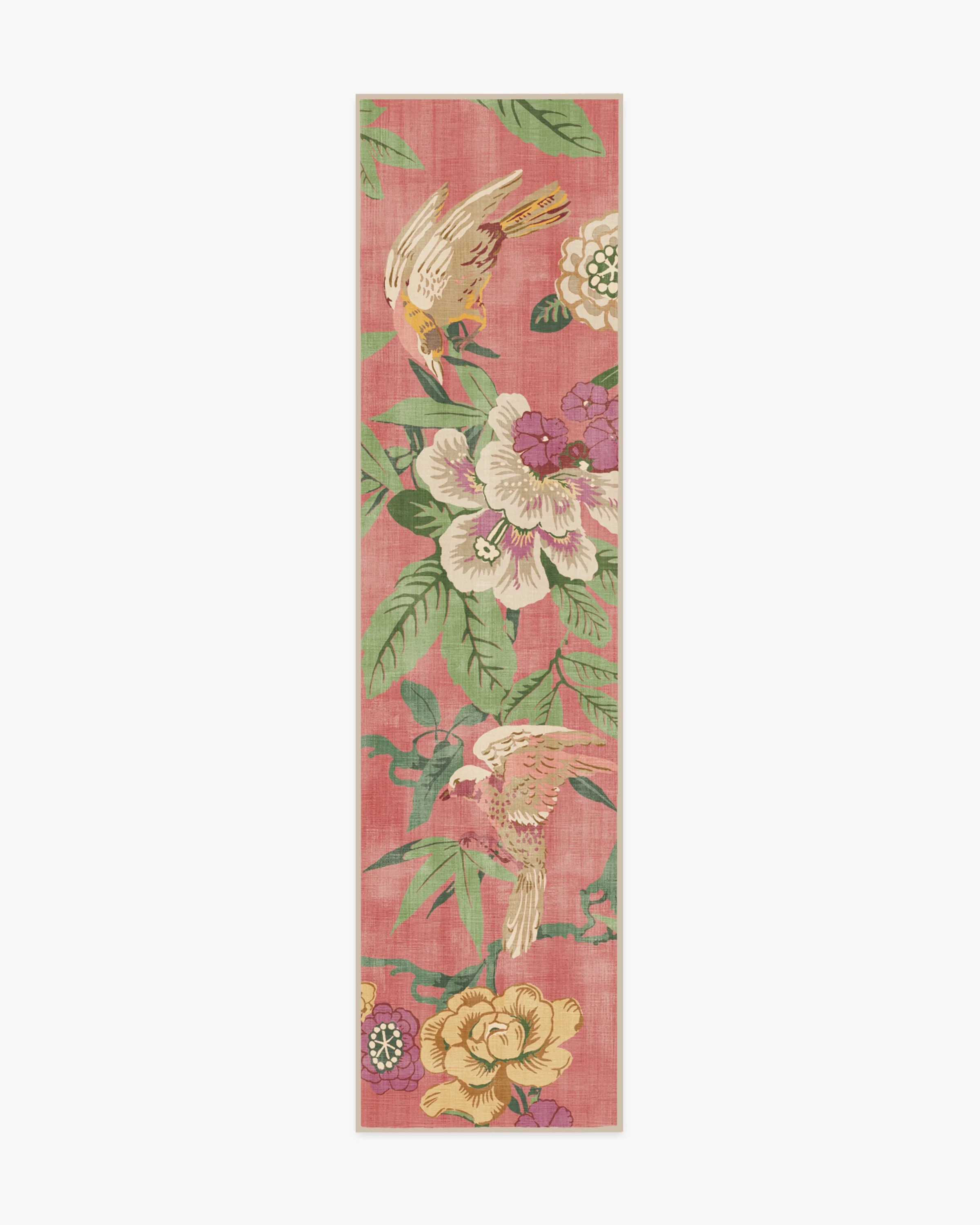 Sanderson Bamboo & Bird Blossom Pink Tufted Rug | Ruggable | Ruggable