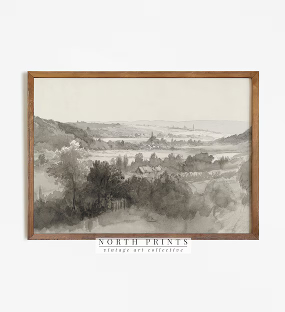 Muted Watercolor Landscape  Rustic Valley Print  Neutral | Etsy | Etsy (US)