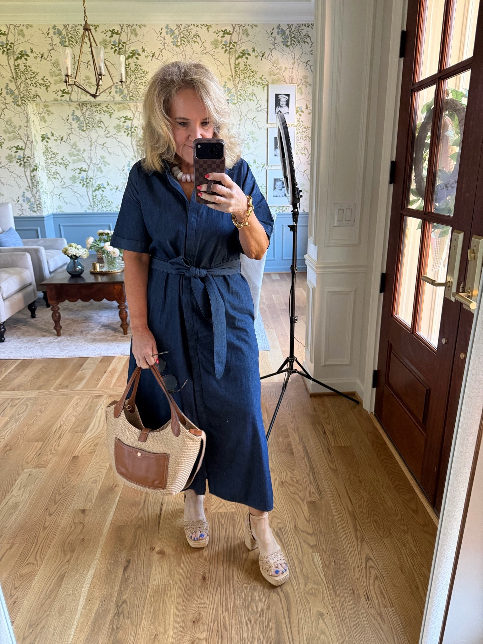 Tuckernuck light denim dress very classic 
Wearing a small. 
10% off my bag with code NANETTR 
Shoes 15% off with code NANETTE15

#LTKSeasonal #LTKOver40 #LTKWorkwear