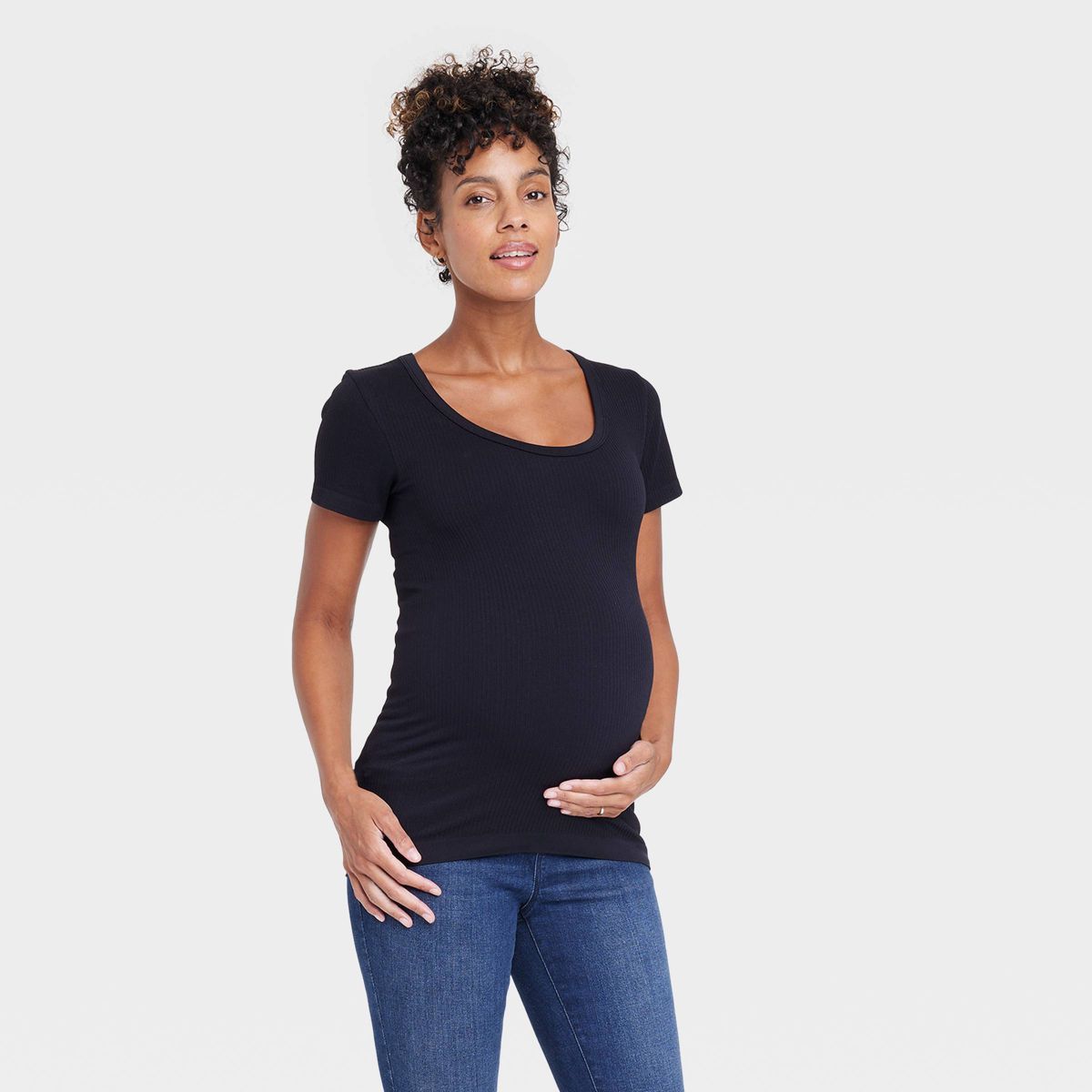 Short Sleeve Seamless Ribbed Scoop Neck Maternity T-Shirt - Isabel Maternity by Ingrid & Isabel... | Target