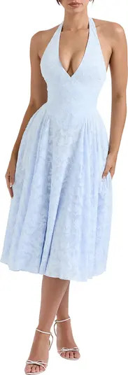 Arietta Floral Jacquard Plunge Halter Neck Dress | Nordstrom