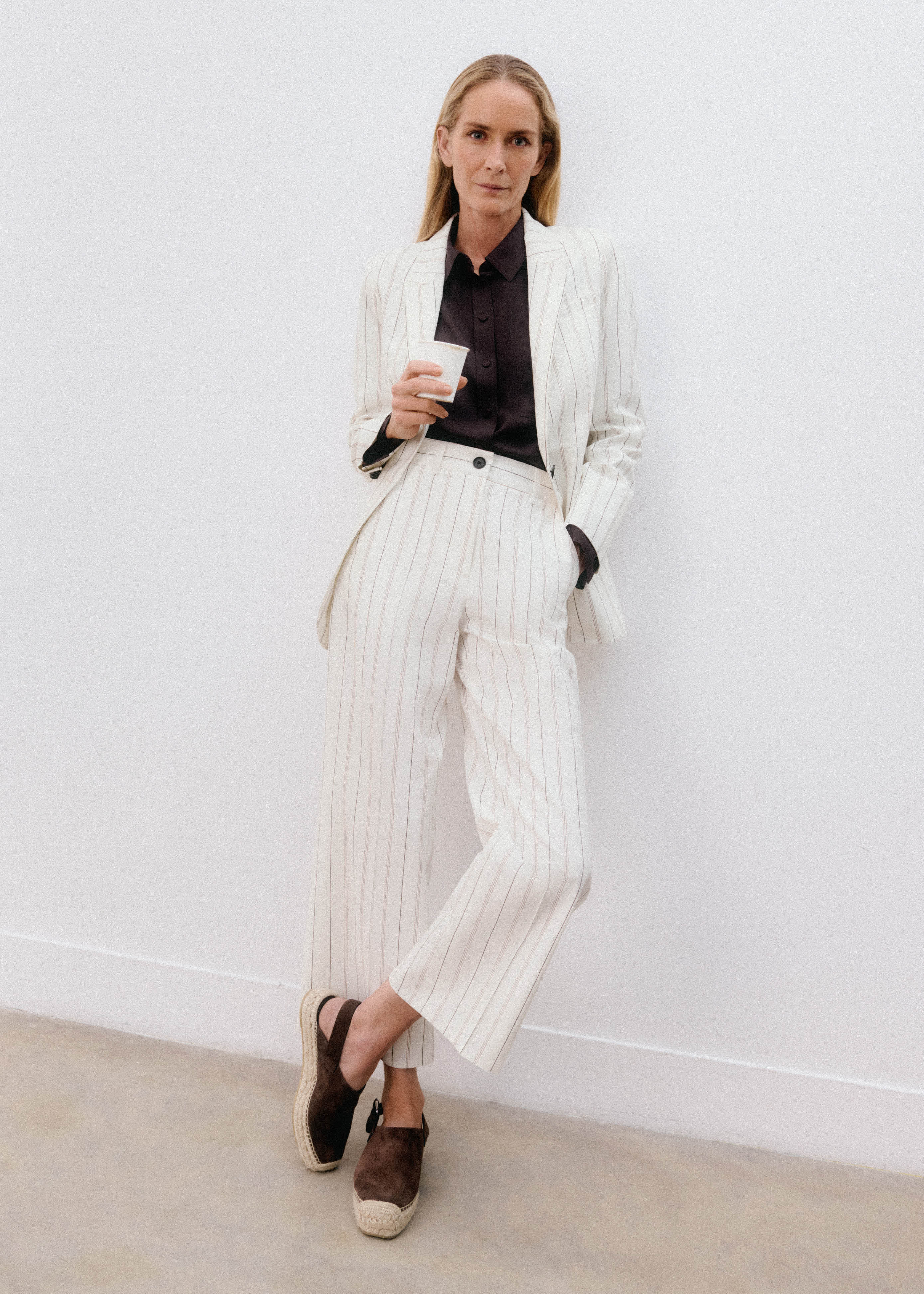 Women's White Very Useful Multi Stripe Blazer + Crop Trouser Suit | ME+EM | ME+EM US