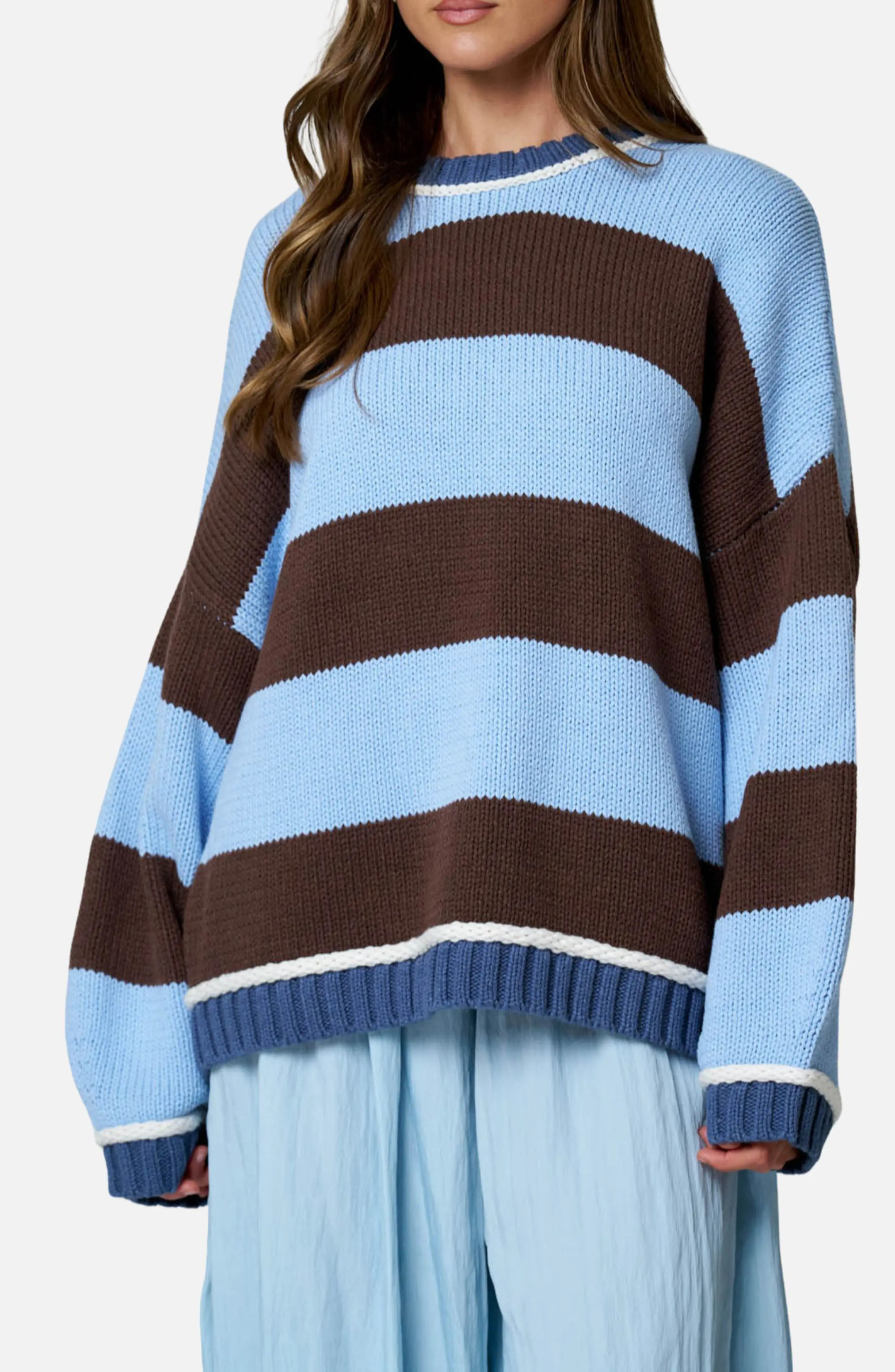 Blu Pepper Stripe Oversize Cotton Blend Sweater (Women) | Nordstromrack | Nordstrom Rack