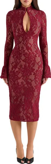 HOUSE OF CB Pierette Cutout Detail Long Sleeve Lace Body-Con Dress | Nordstrom | Nordstrom
