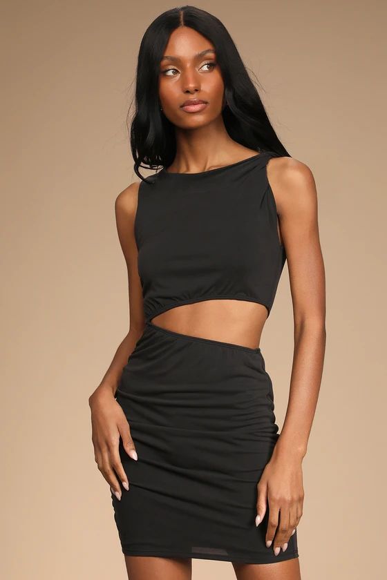 Ain't Misbehavin' Black Cutout Ruched Mini Bodycon Dress | Lulus (US)