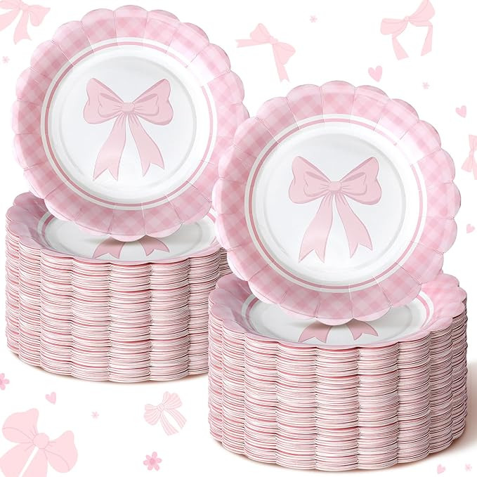 100 Pcs Coquette Birthday Decorations Pink Bow Paper Plates Coquette Birthday Decorations Pink Di... | Amazon (US)
