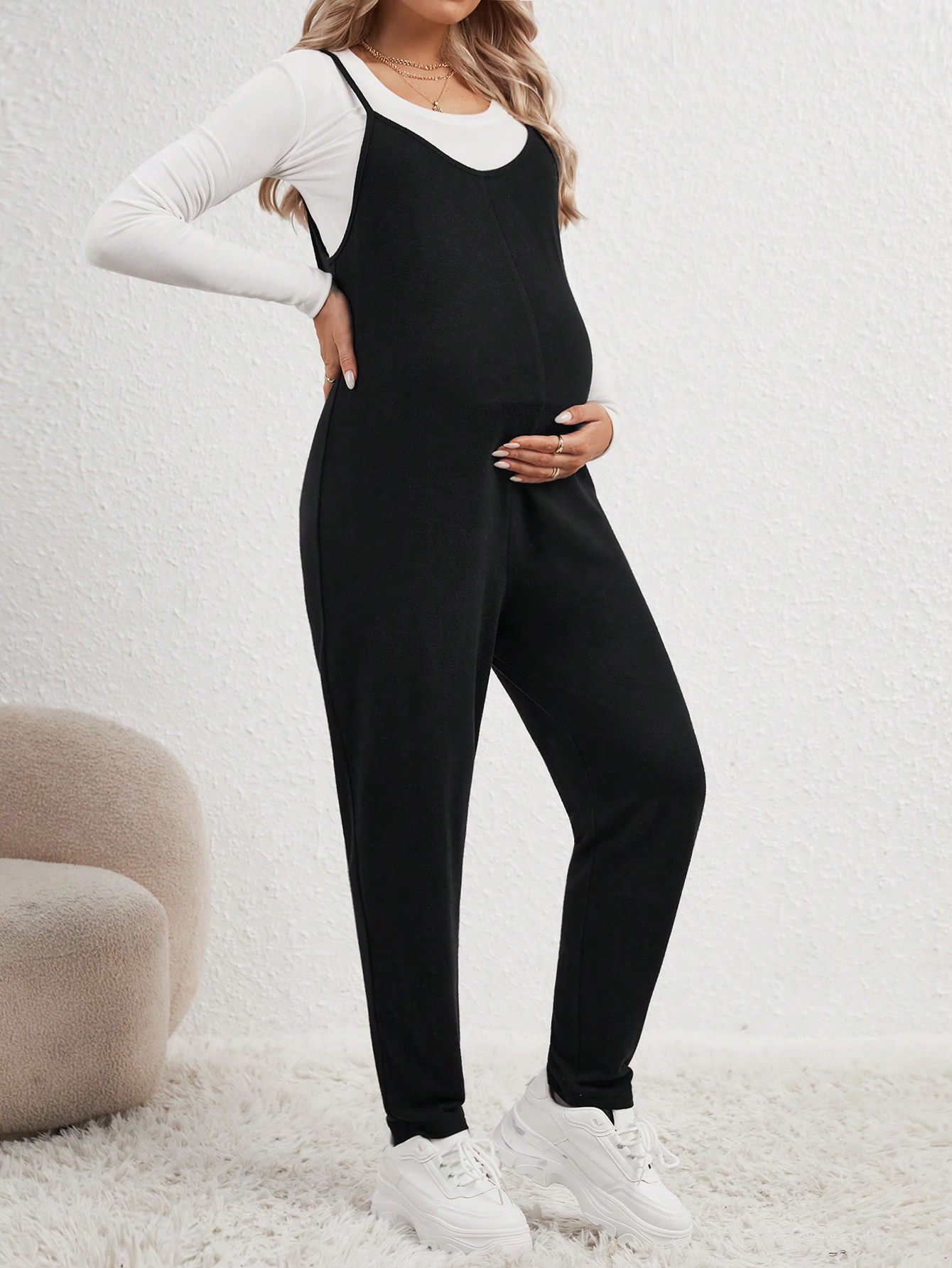 SHEIN Maternity Solid Cami Jumpsuit Without Cami Top | SHEIN