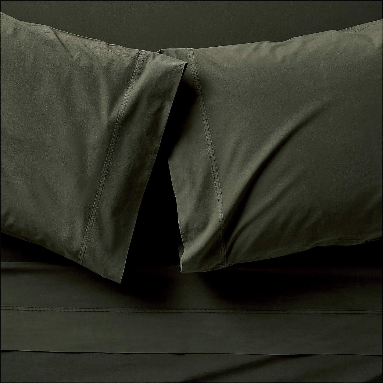 Favorite Washed Organic Cotton Ficus Green Queen Bed Sheet Set + Reviews | Crate & Barrel | Crate & Barrel