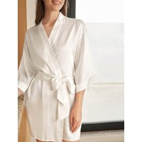 LILYSILK White Silk Robe Women White Smooth Elegant Collarless High Quality Silk Fibers Light and Soft XL | LilySilk