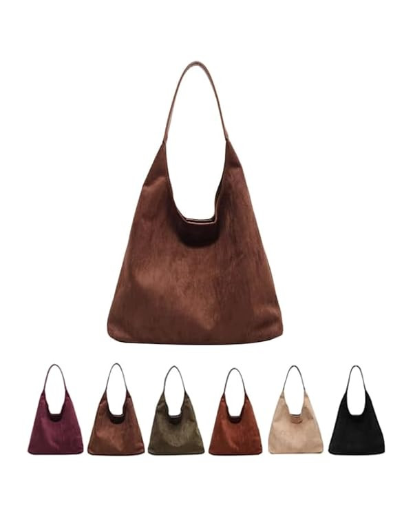 Leather Hobo Bags for Women Suede Purse Slouchy Tote Bag Brown Leather Purse Suede Hobo Shoulder ... | Amazon (US)