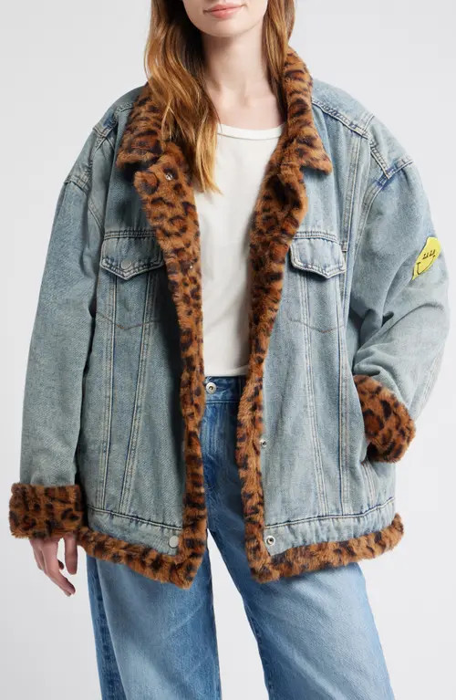 Dressed in Lala Lala Forever Denim Jacket with Faux Fur Trim in Blue at Nordstrom, Size Large | Nordstrom