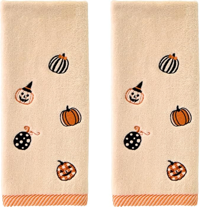 SKL Home Halloween Tossed Pumpkins 100% Cotton Embroidered 2pc Hand Towel Set, Decorative for Bat... | Amazon (US)