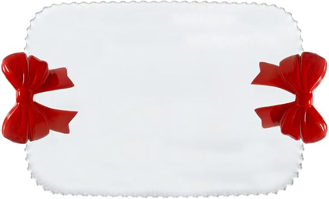 Mary Square Festive Traditional Red Christmas Bow Large Rectangular 13 x 8 Ceramic Charcuterie Se... | Amazon (US)