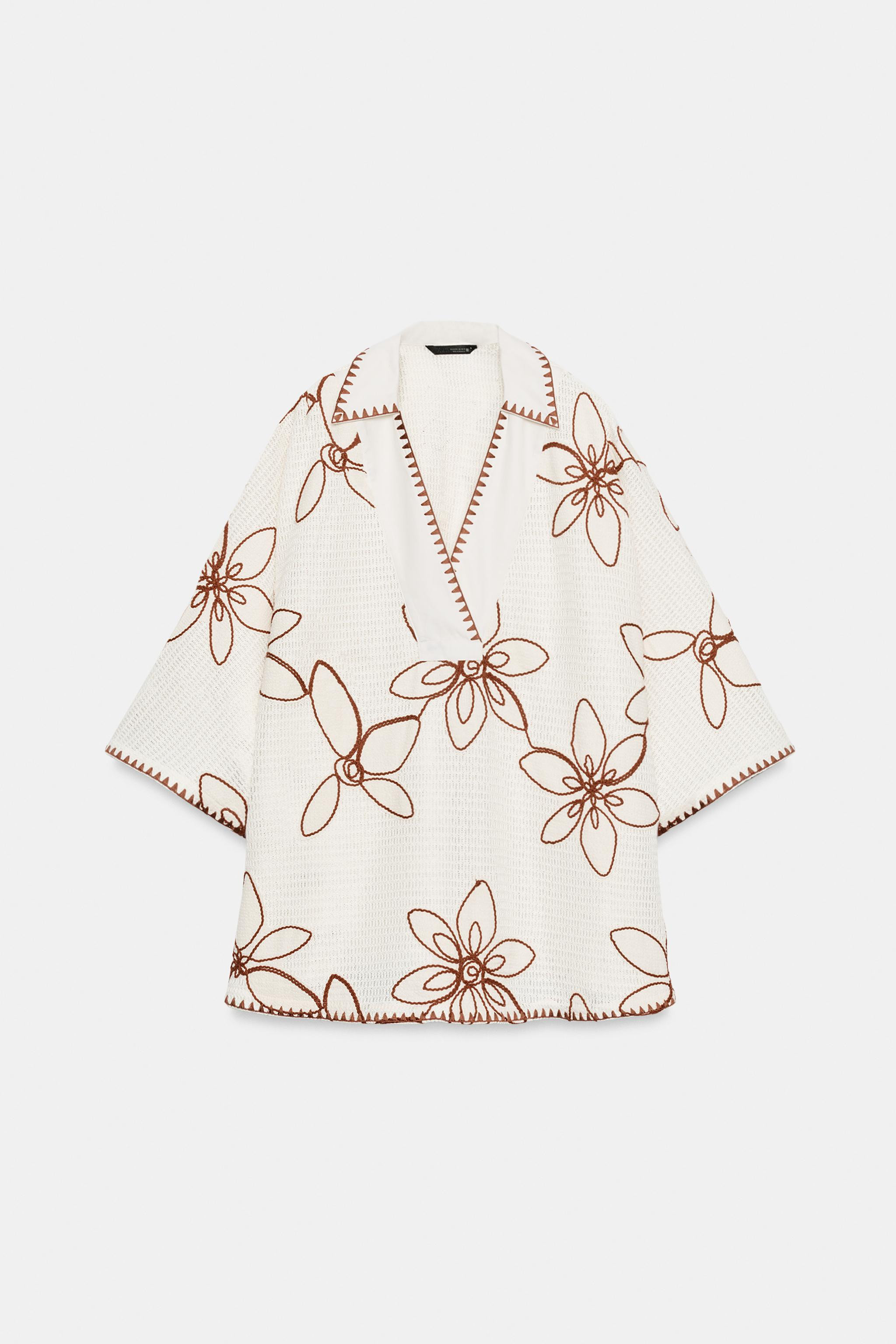 EMBROIDERED CAFTAN BLOUSE | Zara US
