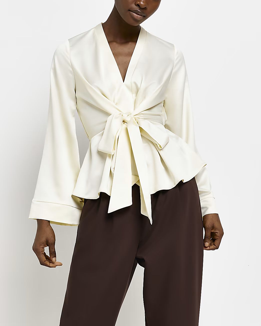 Cream satin tie front blouse | River Island (UK & IE)