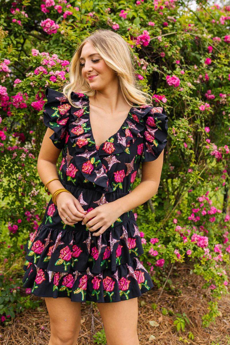 Rose & Sparkle Ruffle Dress | Queen of Sparkles