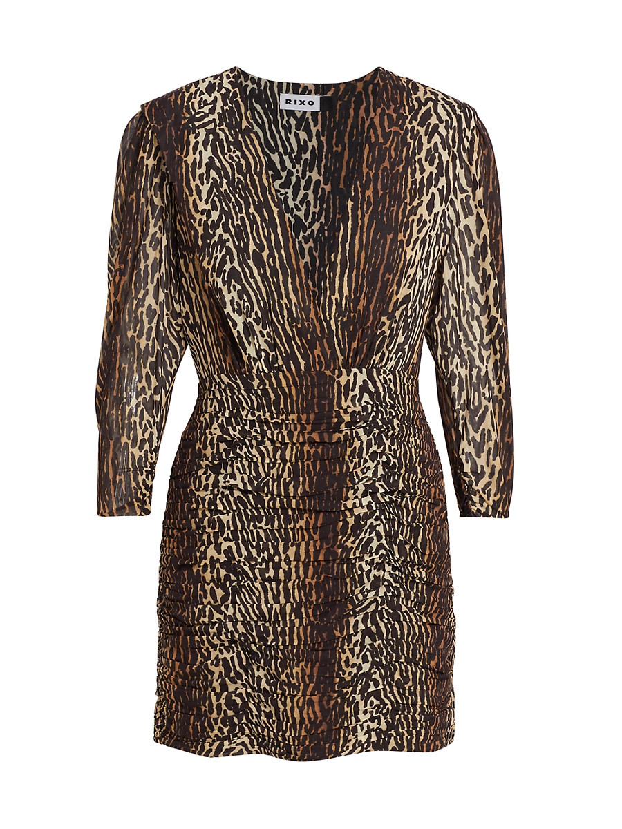 Women's Golden Leopard Stretch-Silk Minidress - Bohemia Leopard - Size Large | Saks Fifth Avenue