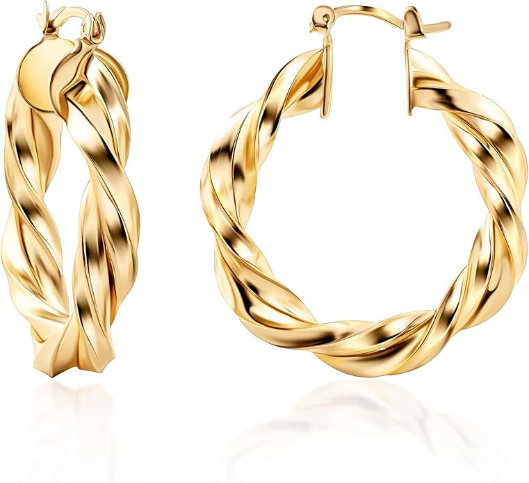 Barzel 18 Gold Plated Twisted Hoop Earrings Intertwinend Earrings, 5 mm Thick x 40 mm Length, Gol... | Amazon (US)