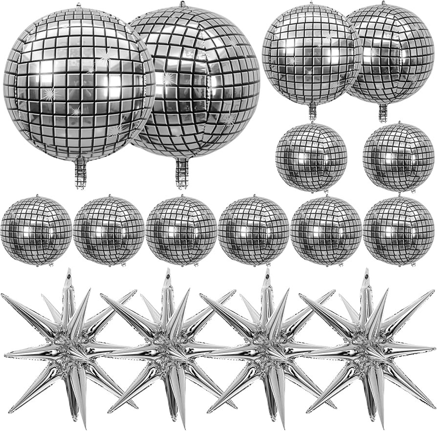 16 PCS Disco Ball Balloons Different Sizes 4D Large Disco Balloons Explosion Star Aluminum Foil B... | Amazon (CA)