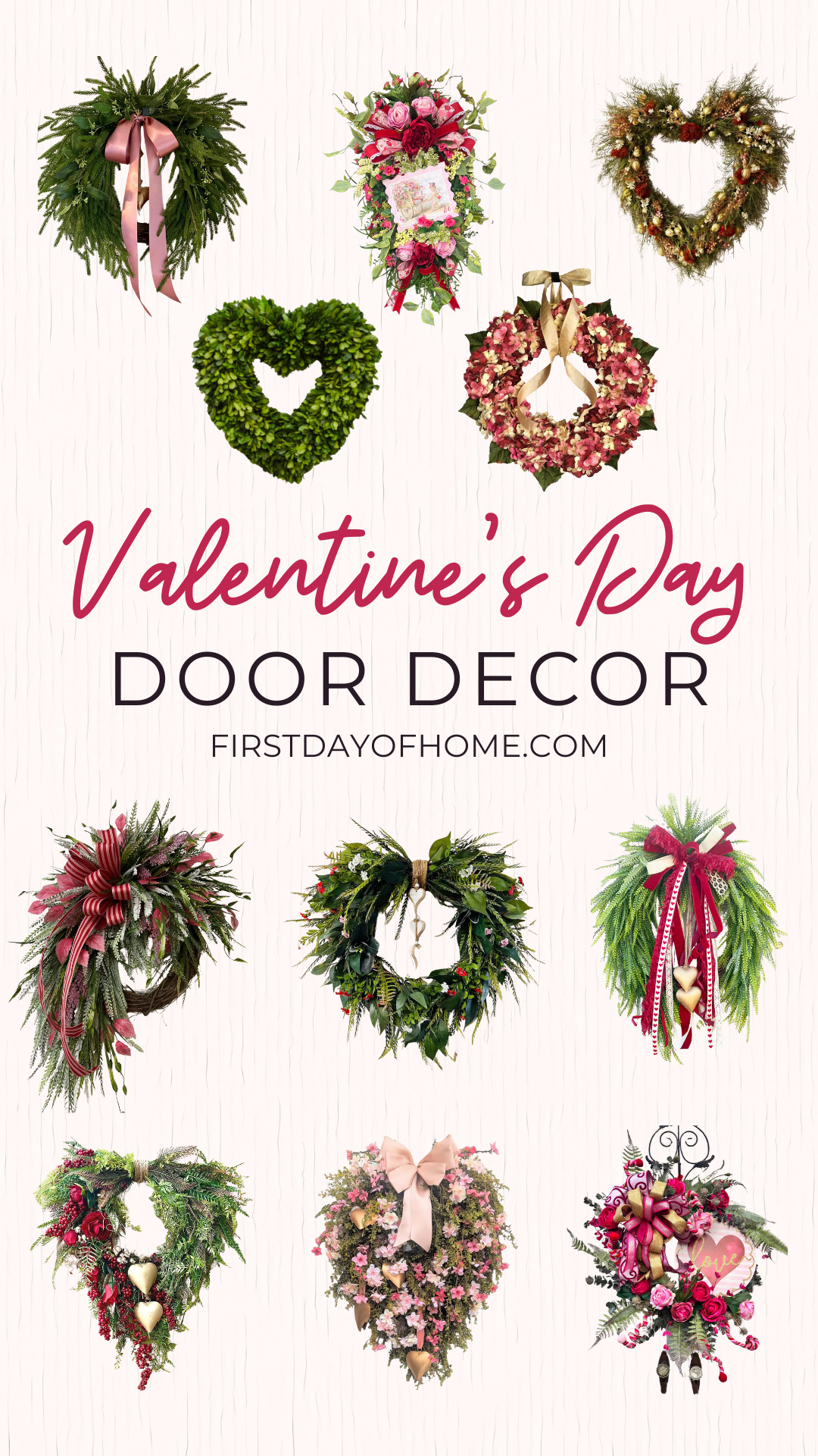 My favorite wreaths to decorate your front porch for Valentine's Day! These Valentine's Day wreaths and door swags look pretty enough to last as a spring wreath too.   

 #LTKSeasonal #LTKHome