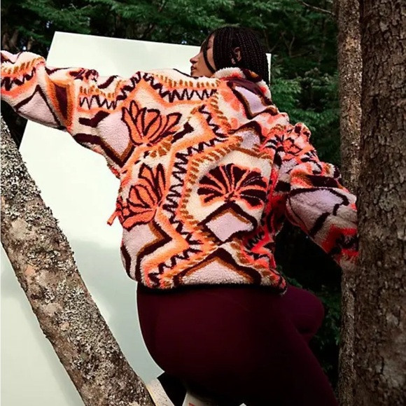 NEW Free People Hit the Slopes Printed Fleece Jacket in Deco Floral Canvas Combo | Poshmark