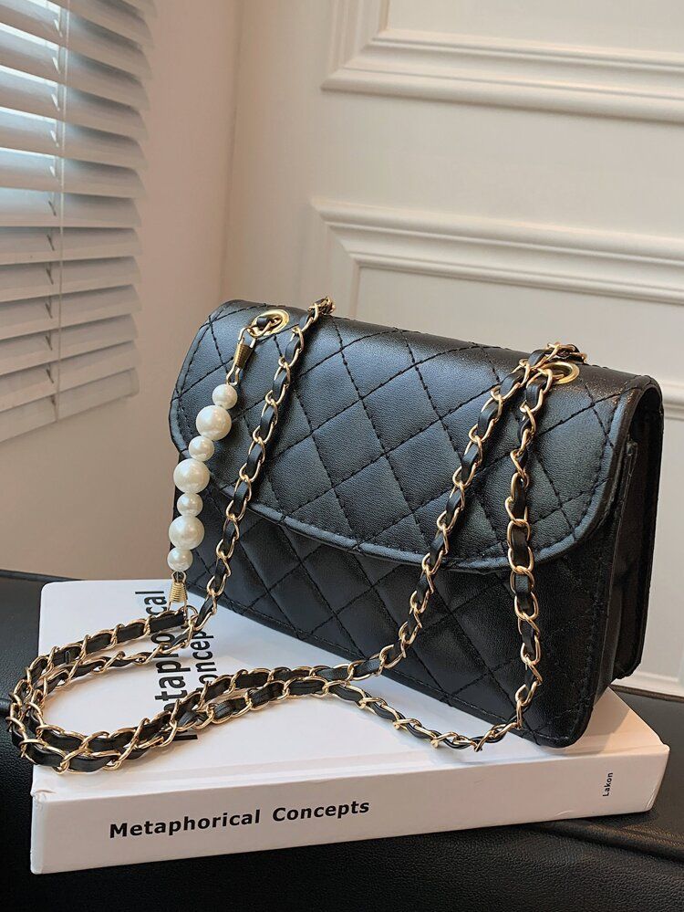 Mini Faux Pearl Decor Quilted Flap Square Bag | SHEIN