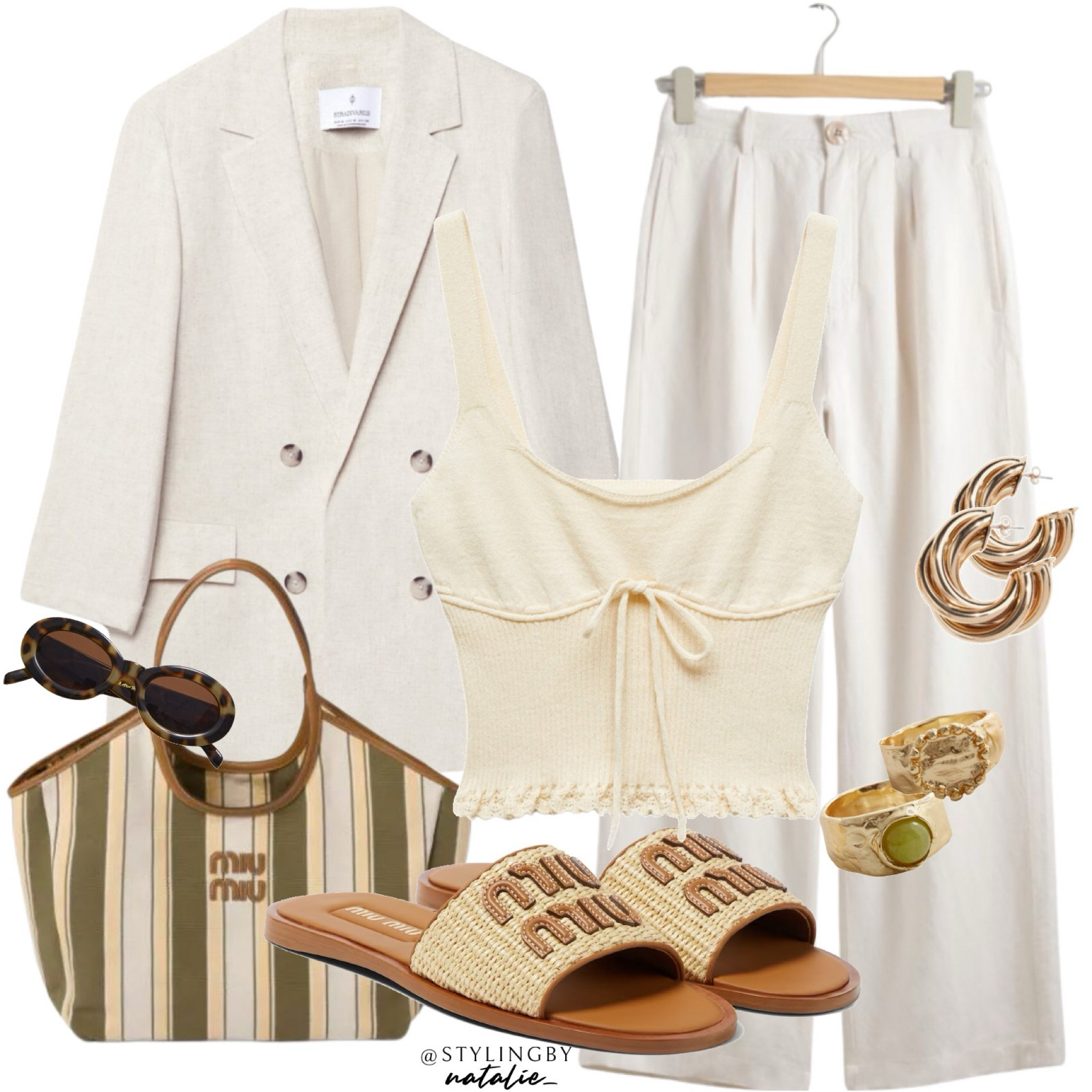 Linen blazer, relaxed trousers, butter yellow knit crop top with bow, Miu Miu logo slides, Miu Miu stripe tote bag, gold jewellery & tortoise shell sunglasses.
Spring summer outfit, holiday outfit, brunch outfit. 

#LTKeurope #LTKtravel #LTKstyletip