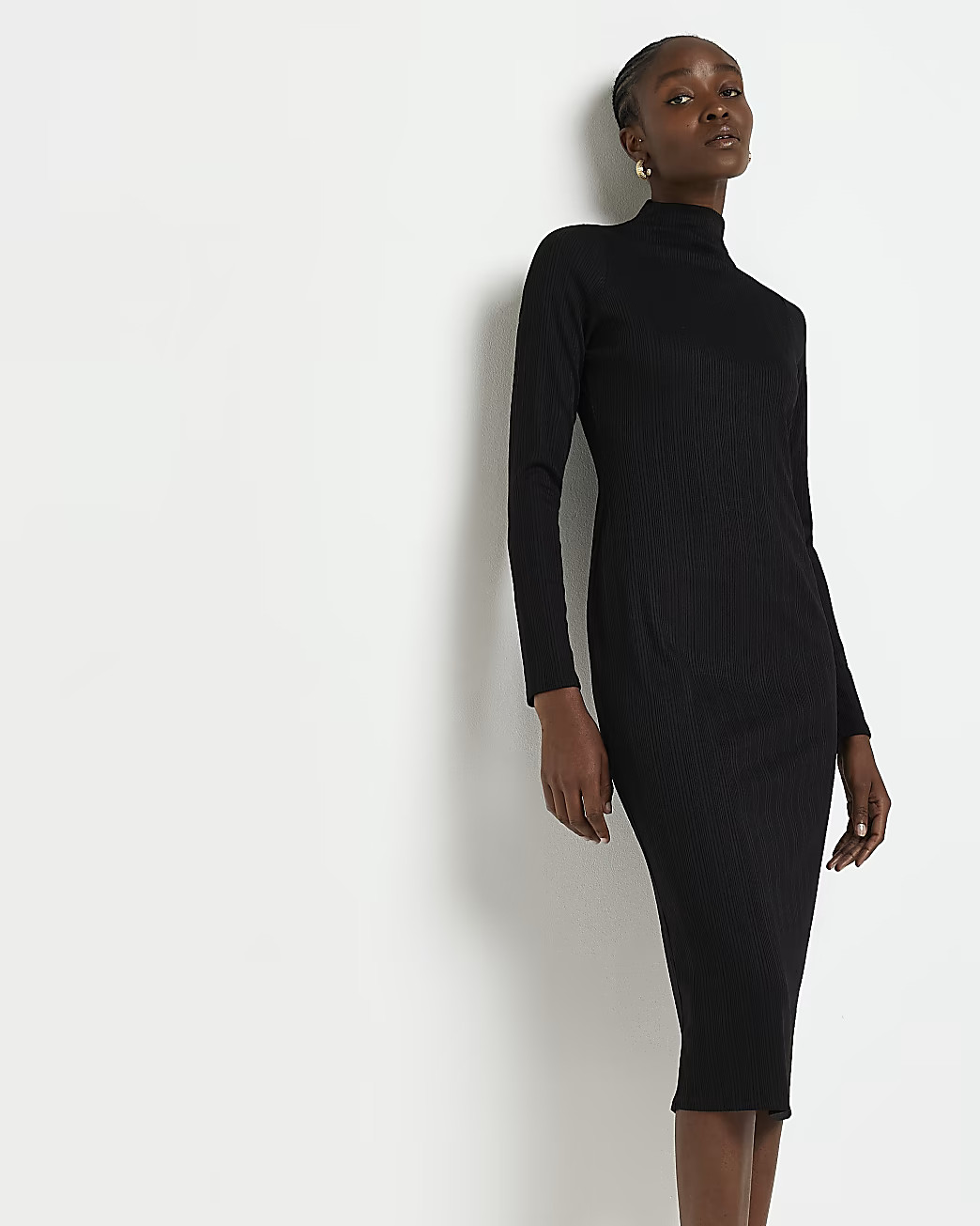 River Island Womens Black turtleneck bodycon midi dress | River Island (US)