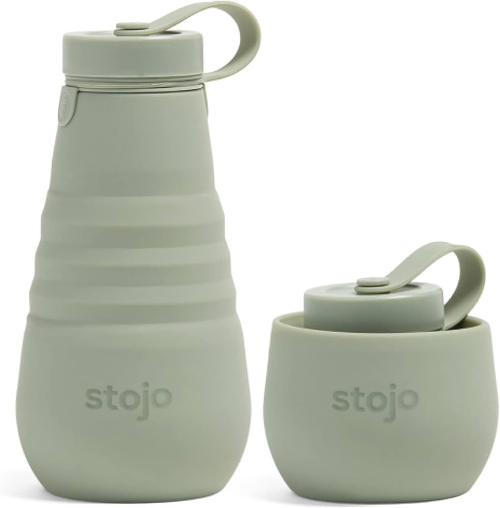 STOJO Collapsible Water Bottle - Sage Green, 20oz / 592ml - Leak-Proof Reusable Silicone Travel C... | Amazon (US)