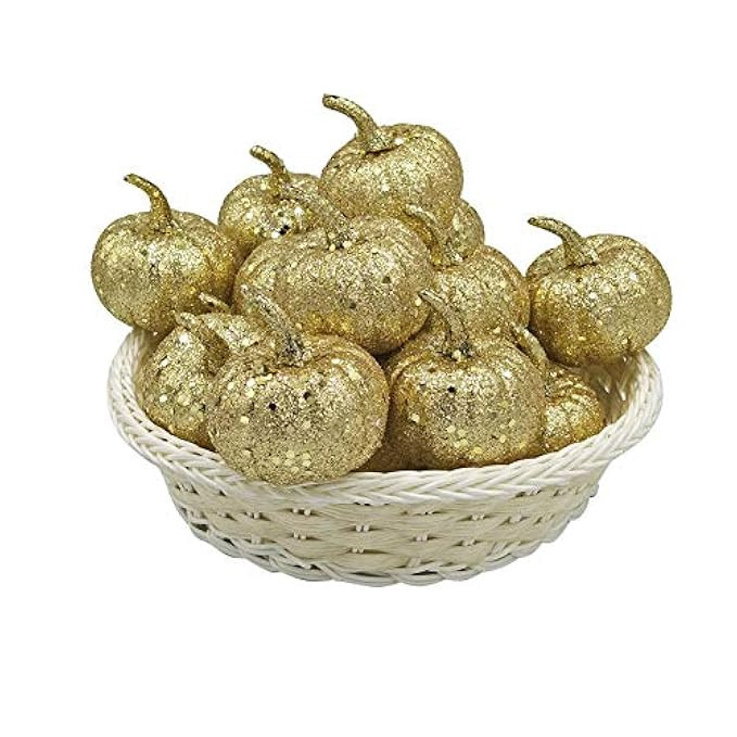 Merryoung 12 Pcs Decorative Pumpkins Artificial Glittery Gold Small Pumpkins for Fall Thanksgiving S | Amazon (US)