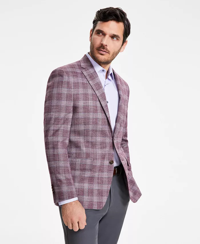 Men's Classic-Fit Berry Plaid Sport Coat | Macy's
