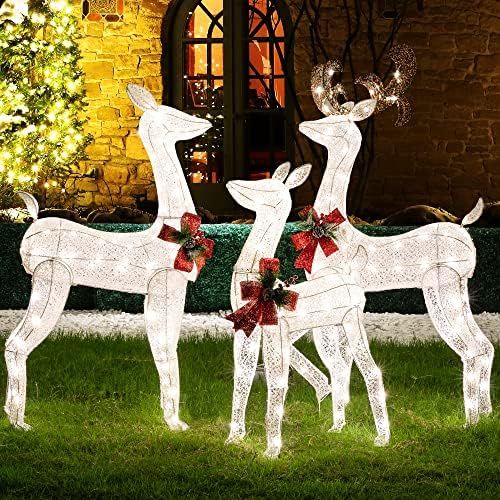 Shintenchi 3-Piece LED Lighted Christmas Deer Outdoor Yard Decorations, 3D Super Large Christmas ... | Amazon (US)