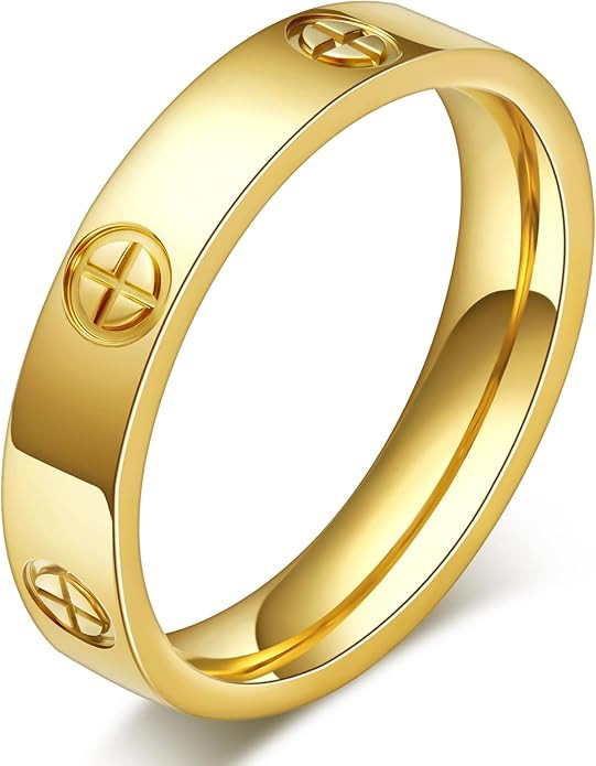 Love Promise Gold Ring for Women: Dainty Stainless Steel Ring Cubic Zirconia Wedding Band Engagem... | Amazon (US)